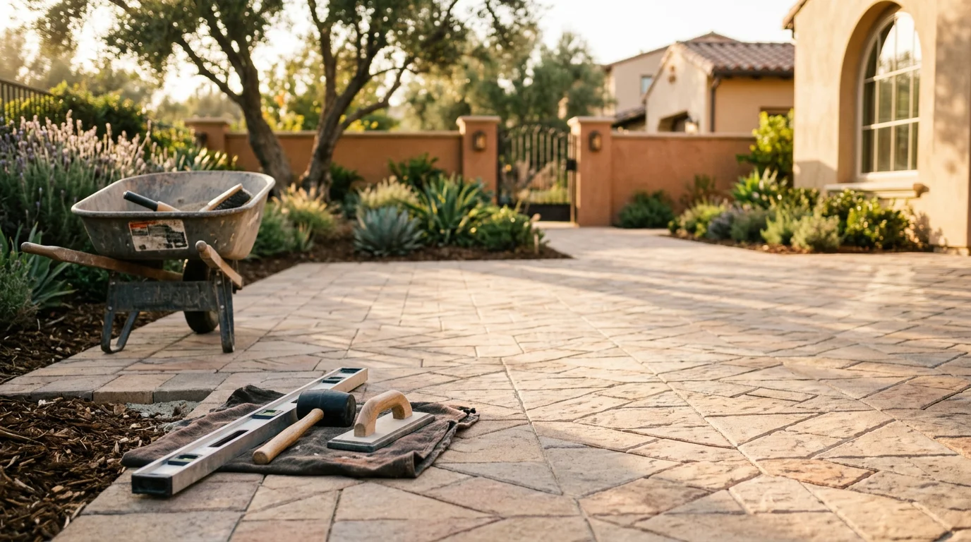 Hardscape installation with pavers and concrete in Orange County