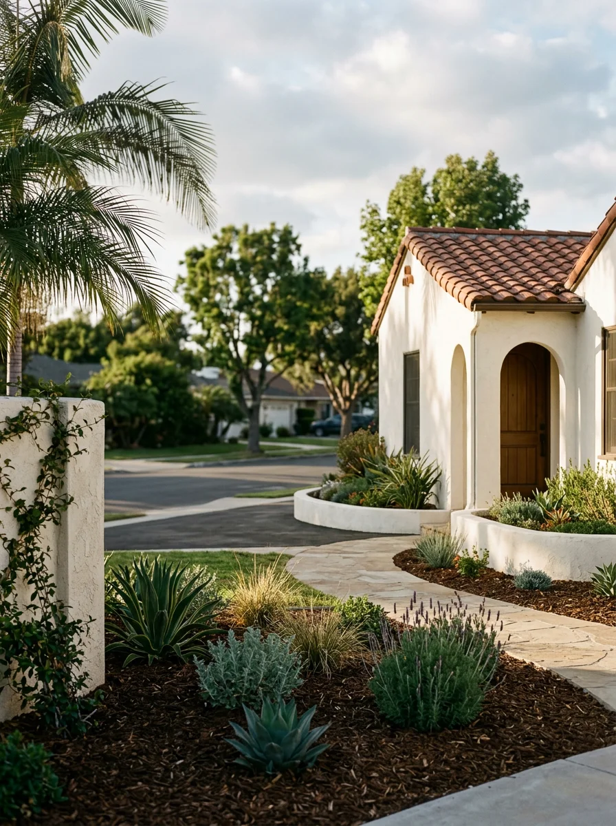 Detailed view of home exterior in Anaheim, showing quality workmanship and compliance with local building standards.